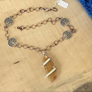 $49 SALE Handmade Tree of Life Honey Yellow Geode Statement Necklace Women’s